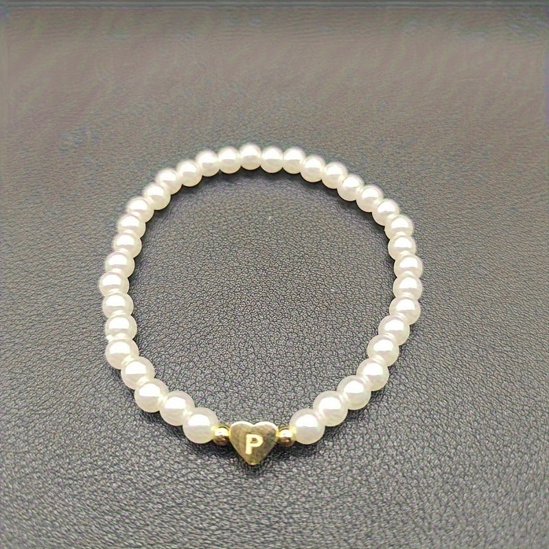 Alenora | Women's Personalized Pearl Bracelet with Initial Charm | Gold