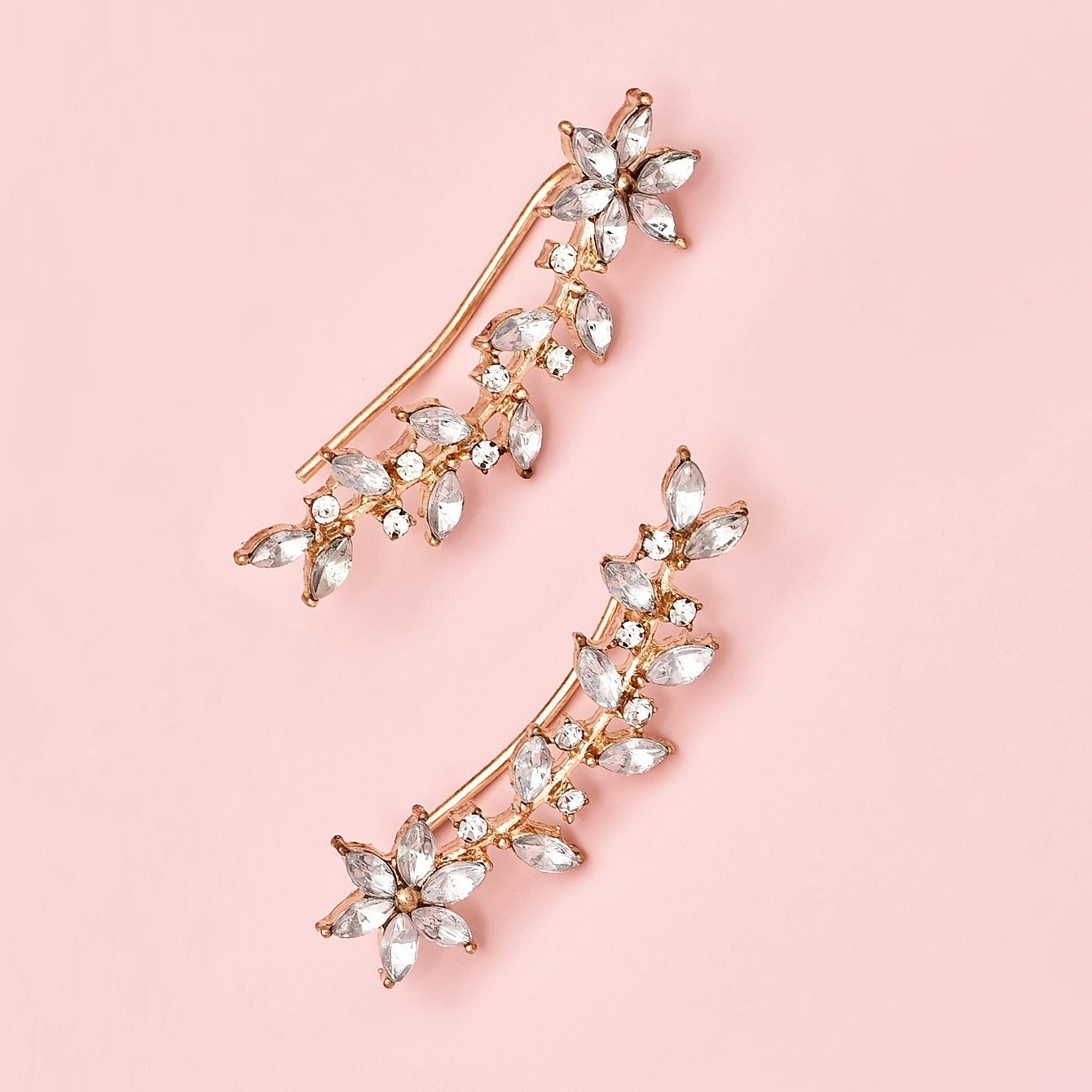 Floranya | Women's bohemian flower earrings with crystal accents | Gold