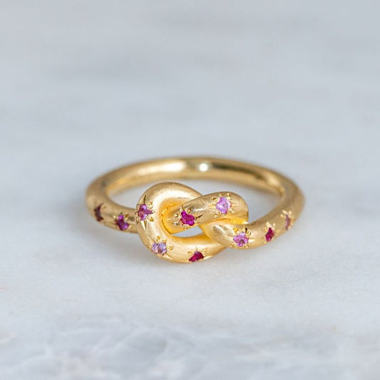 Vintage Pink Knotted Celestial Gold Ring