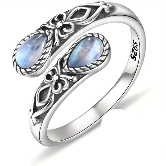 Elvara | Ladies Adjustable Moonstone Ring with Butterfly | Silver