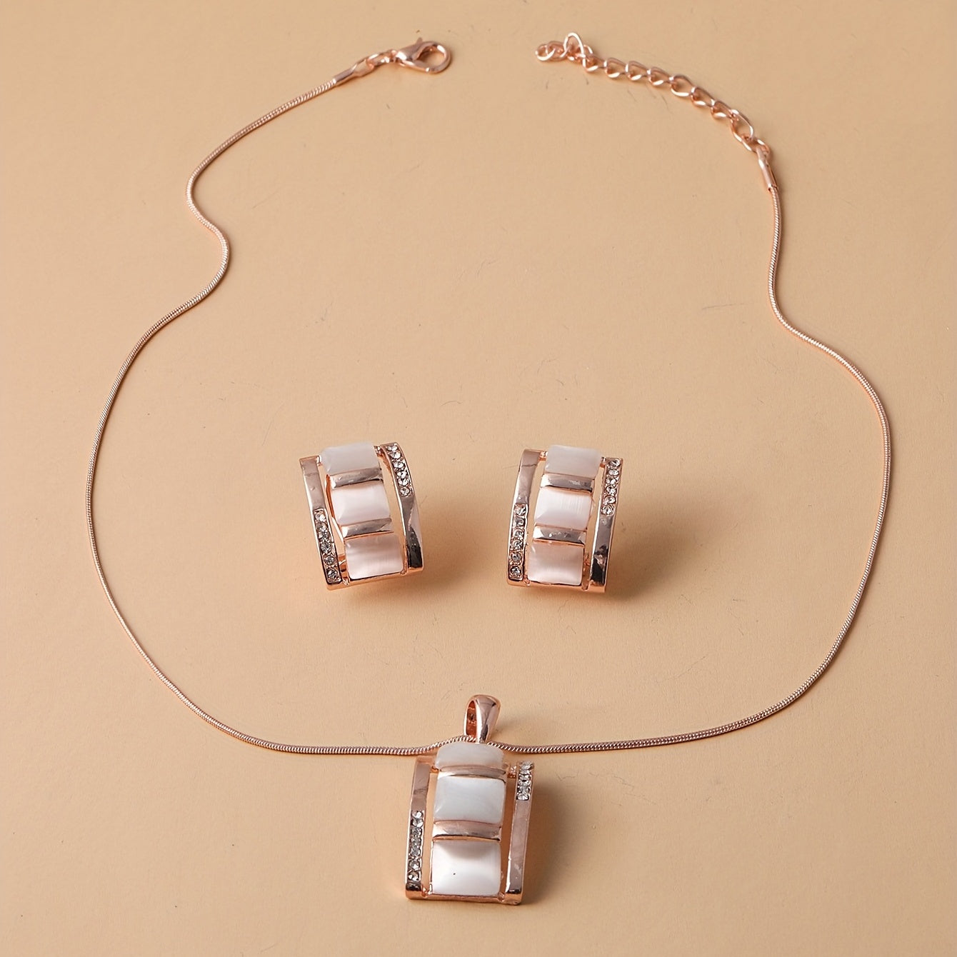 Roseliah | Women's elegant jewelry set with opal and rhinestones | Rose gold & White