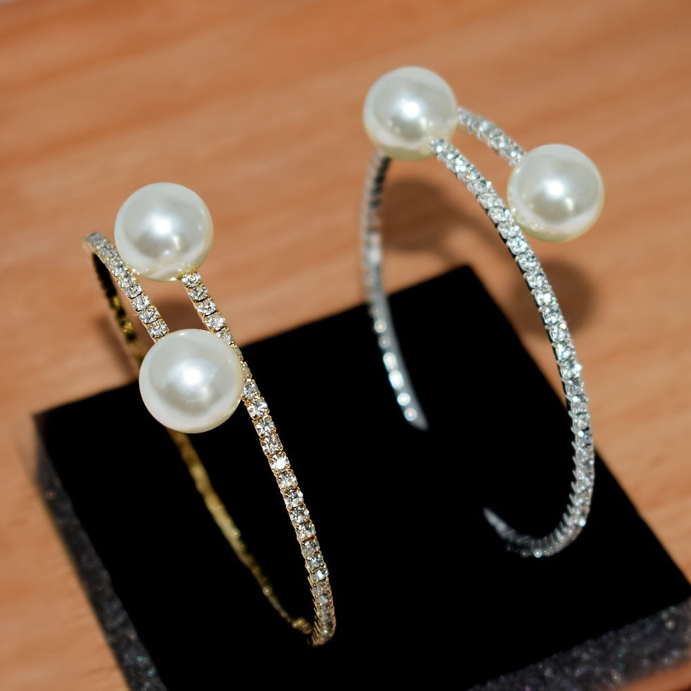 Ferelya | Women's Vintage Pearl Cuff Bracelet with Rhinestones | Gold