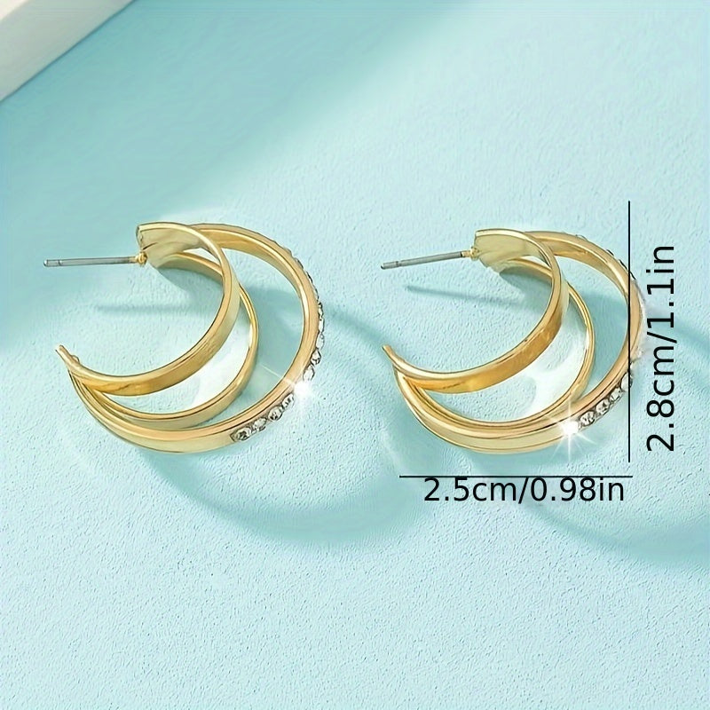 Caliora | Women's Elegant Layered Earrings with Rhinestones | Gold