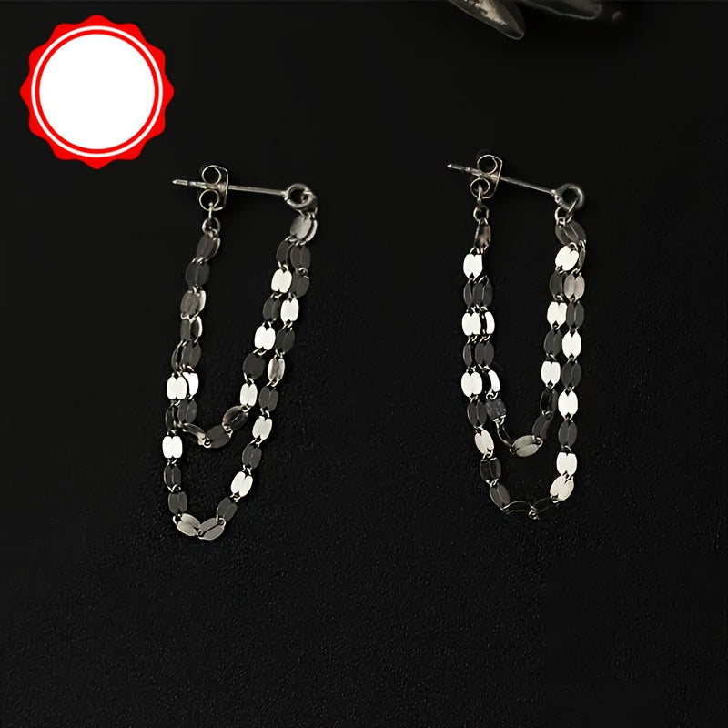 Nayla | Ladies elegant earrings with chain design | Silver