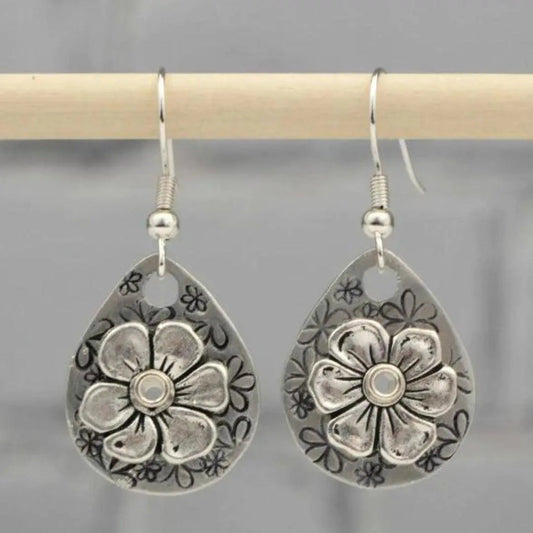 Silver Boho Earrings with Flowers