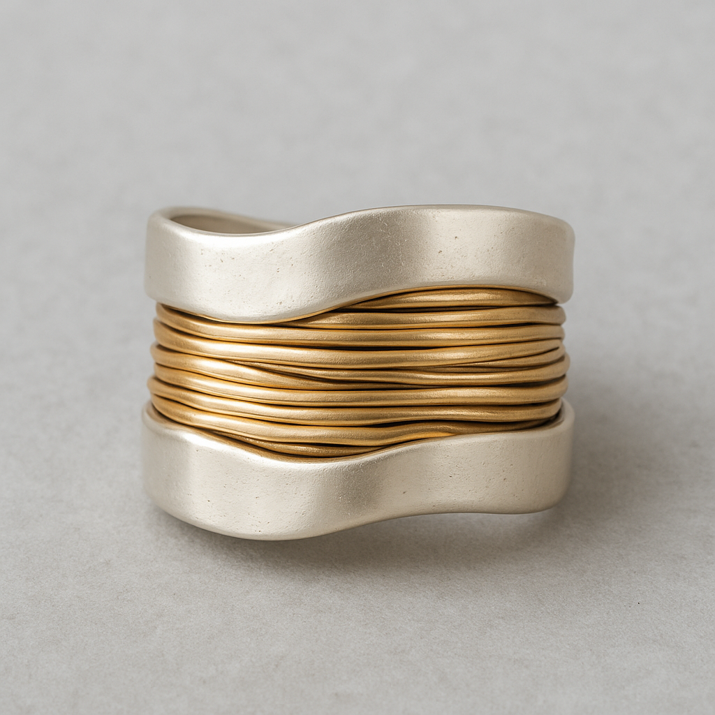 Silver ring with golden threads