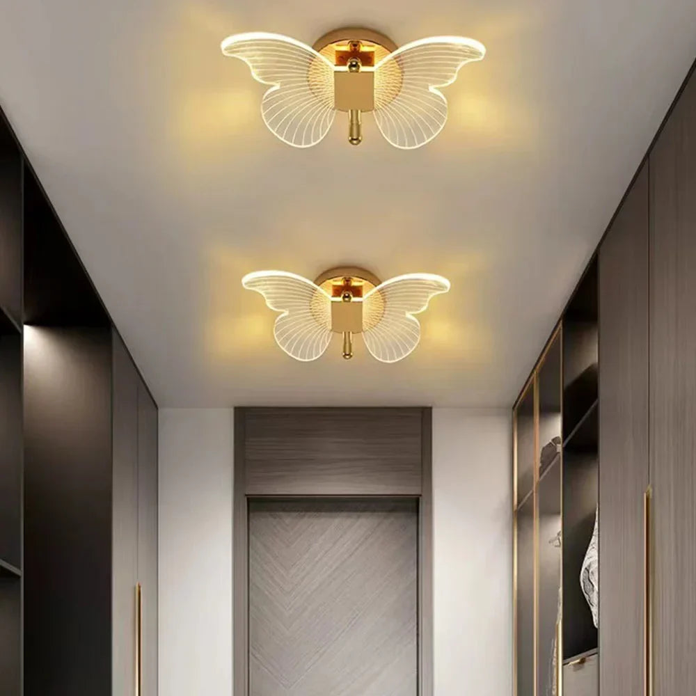 Butterfly LED Wall Lamp Interior Modern Metal Acrylic 110V-220V Wired Wall Lamp Tricolor Adjustment Bedside Wall Light Sconces