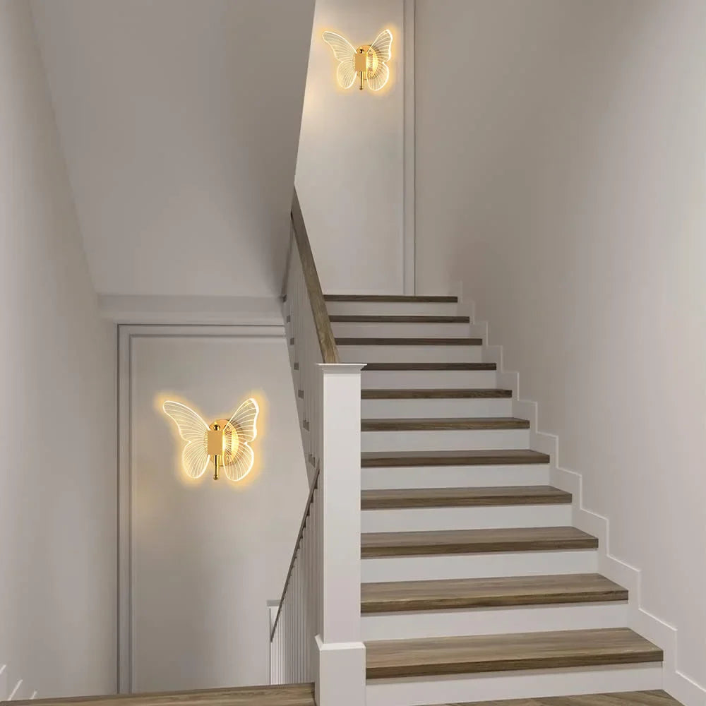 Butterfly LED Wall Lamp Interior Modern Metal Acrylic 110V-220V Wired Wall Lamp Tricolor Adjustment Bedside Wall Light Sconces