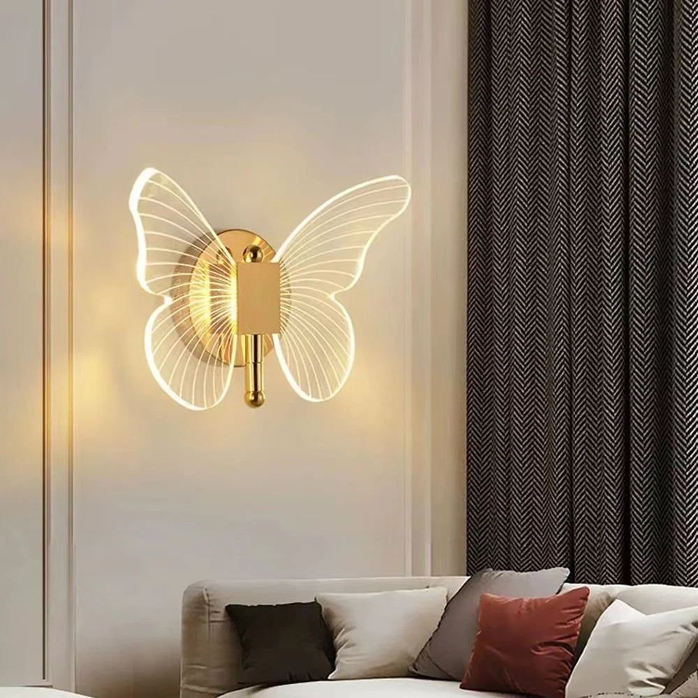 Butterfly LED Wall Lamp Interior Modern Metal Acrylic 110V-220V Wired Wall Lamp Tricolor Adjustment Bedside Wall Light Sconces
