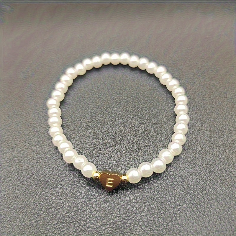 Alenora | Women's Personalized Pearl Bracelet with Initial Charm | Gold