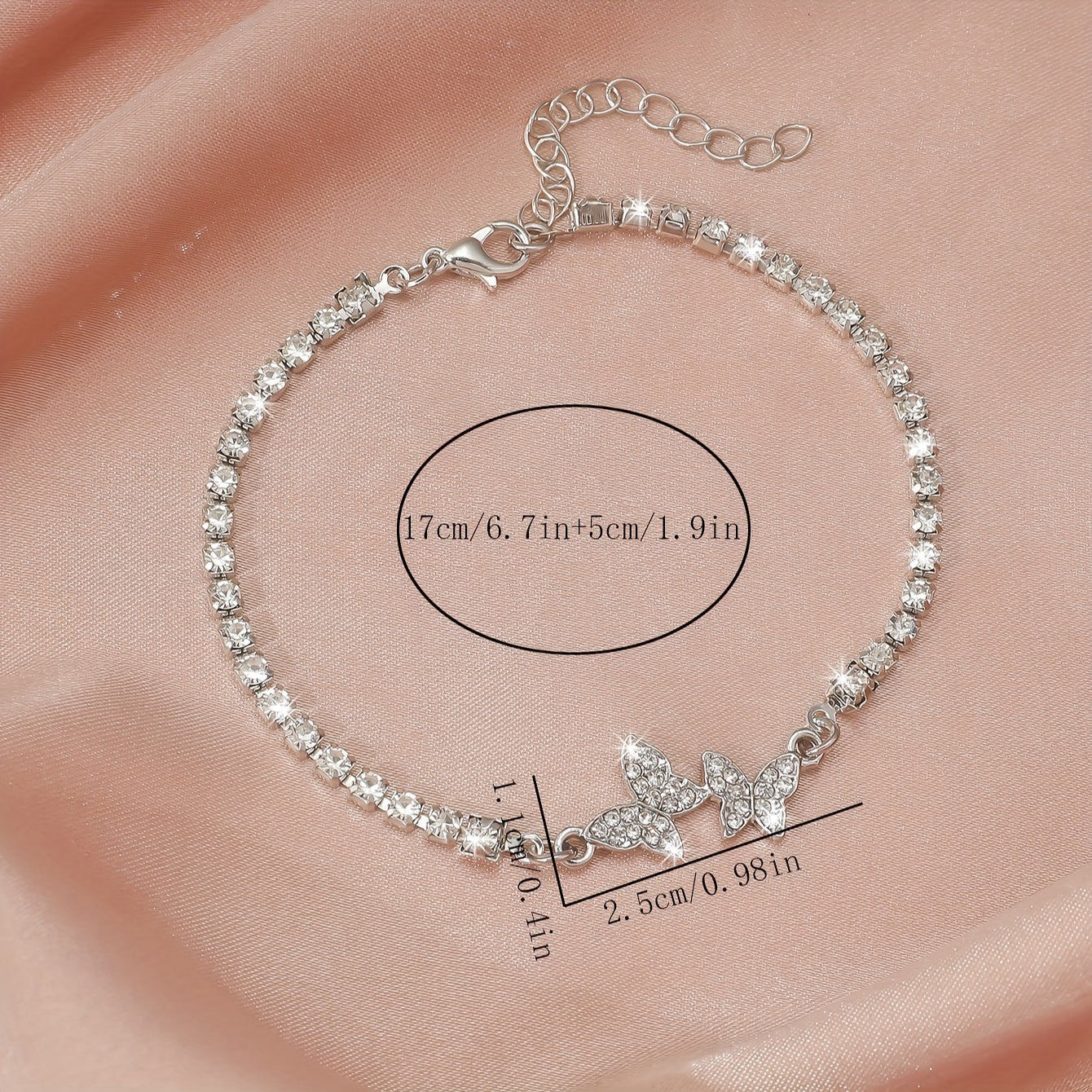 Lunivelle | Women's Sparkling Butterfly Bracelet with Rhinestones | Silver