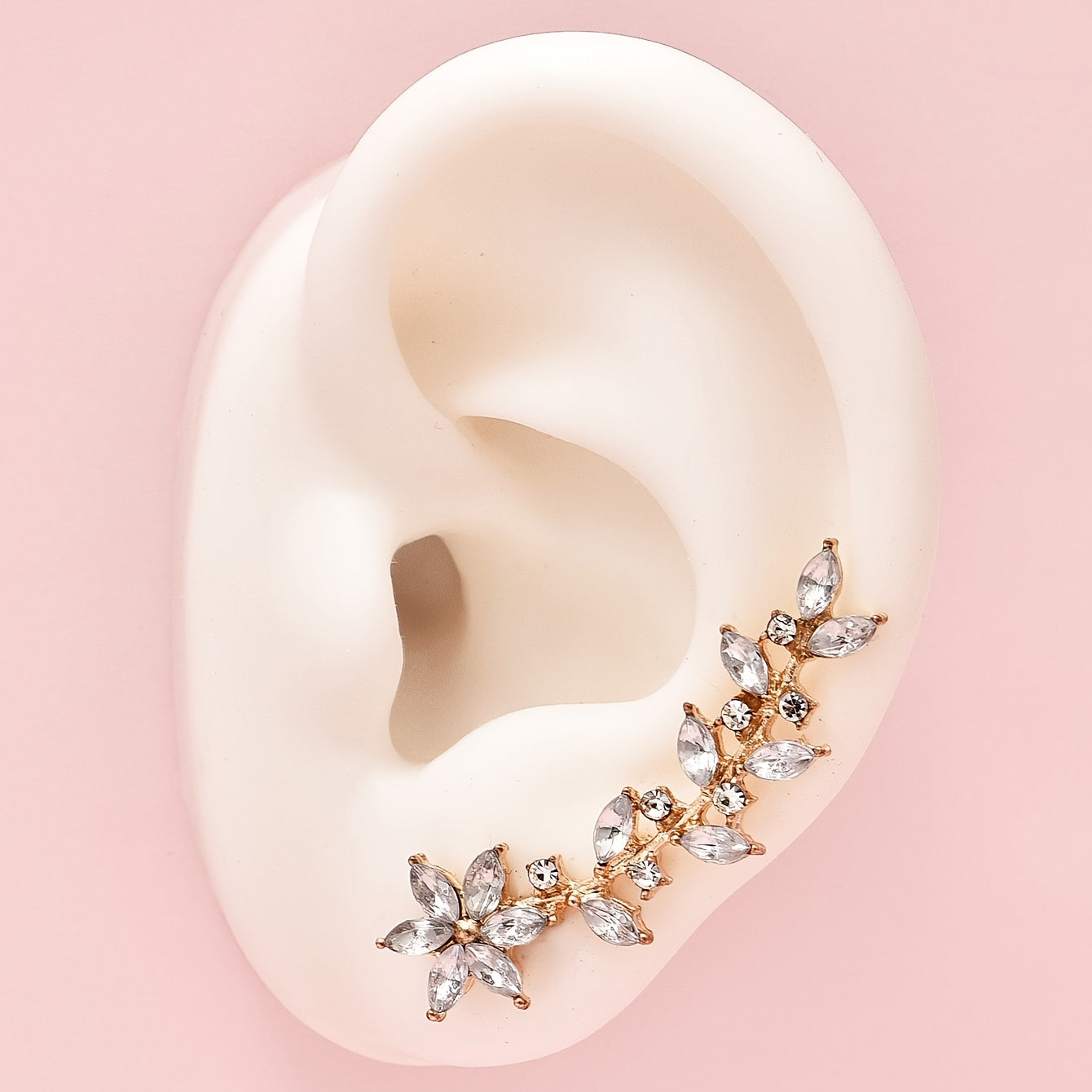 Floranya | Women's bohemian flower earrings with crystal accents | Gold