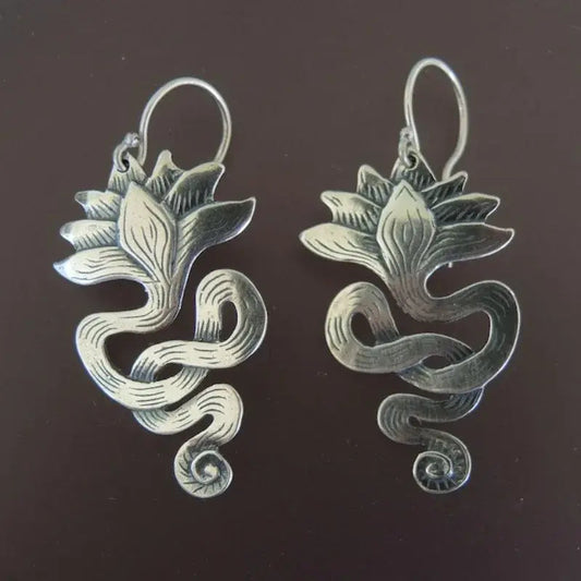 Vintage Floral Snake Earrings in Sterling Silver