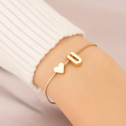 Liora | Women's minimalist heart bracelet with letter beads | Gold