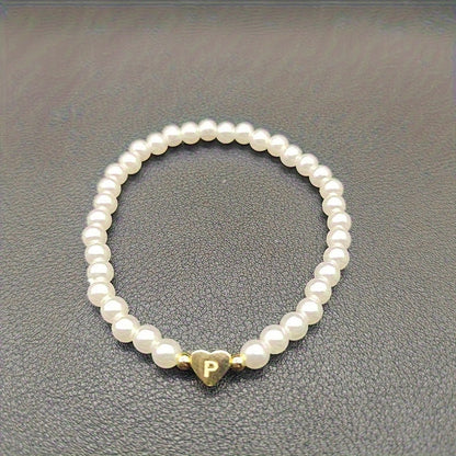 Alenora | Women's Personalized Pearl Bracelet with Initial Charm | Gold