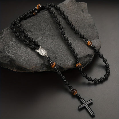 Dravon | Unisex Spiritual Bead Necklace with Cross | Black
