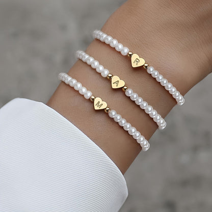 Alenora | Women's Personalized Pearl Bracelet with Initial Charm | Gold