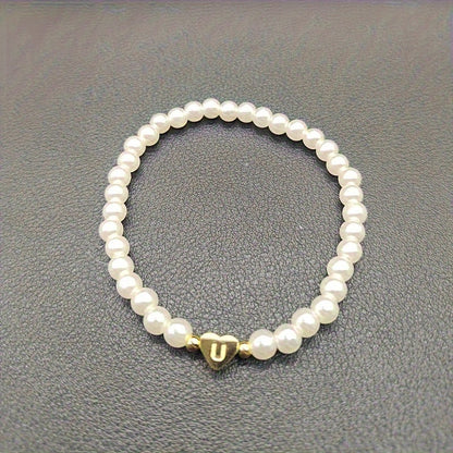 Alenora | Women's Personalized Pearl Bracelet with Initial Charm | Gold