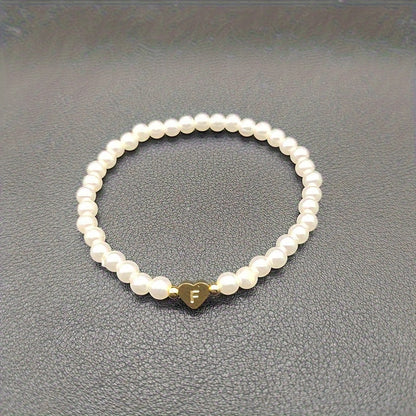 Alenora | Women's Personalized Pearl Bracelet with Initial Charm | Gold