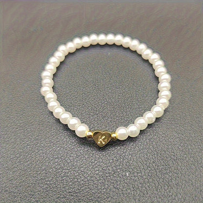 Alenora | Women's Personalized Pearl Bracelet with Initial Charm | Gold