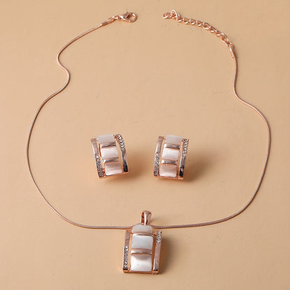 Roseliah | Women's elegant jewelry set with opal and rhinestones | Rose gold & White