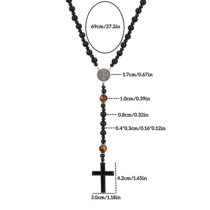Dravon | Unisex Spiritual Bead Necklace with Cross | Black