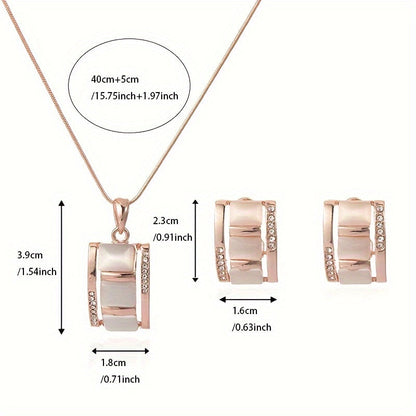 Roseliah | Women's elegant jewelry set with opal and rhinestones | Rose gold & White