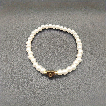 Alenora | Women's Personalized Pearl Bracelet with Initial Charm | Gold