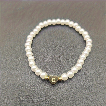 Alenora | Women's Personalized Pearl Bracelet with Initial Charm | Gold