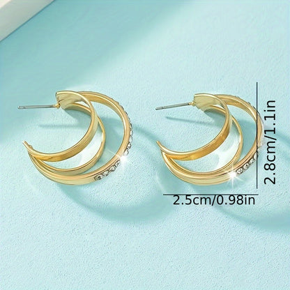Caliora | Women's Elegant Layered Earrings with Rhinestones | Gold