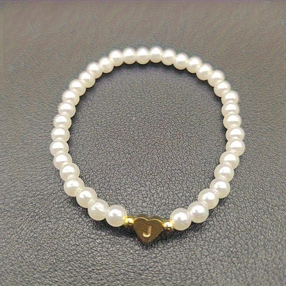 Alenora | Women's Personalized Pearl Bracelet with Initial Charm | Gold
