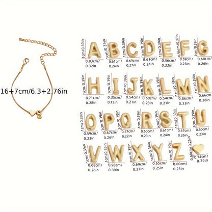 Liora | Women's minimalist heart bracelet with letter beads | Gold