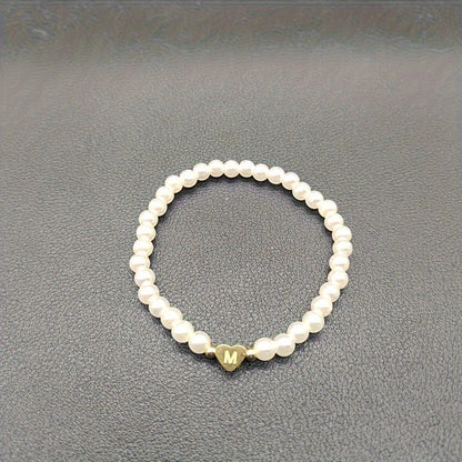Alenora | Women's Personalized Pearl Bracelet with Initial Charm | Gold