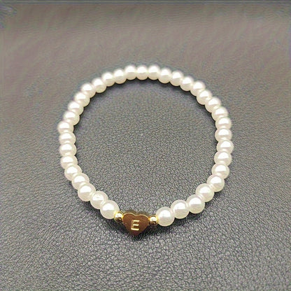 Alenora | Women's Personalized Pearl Bracelet with Initial Charm | Gold