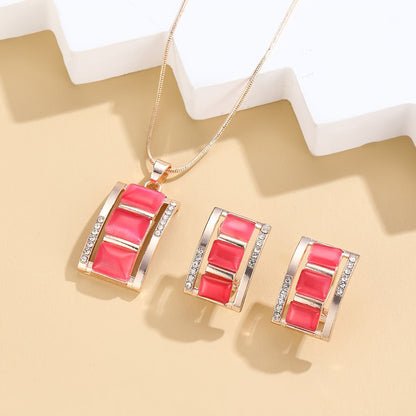 Roseliah | Women's elegant jewelry set with opal and rhinestones | Rose gold & White