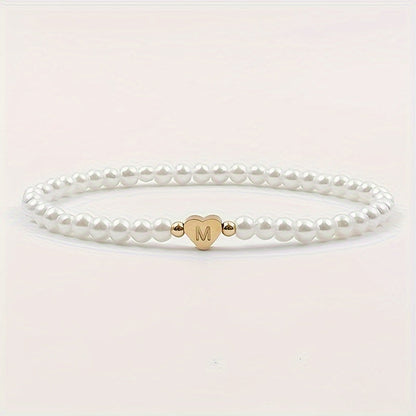 Alenora | Women's Personalized Pearl Bracelet with Initial Charm | Gold