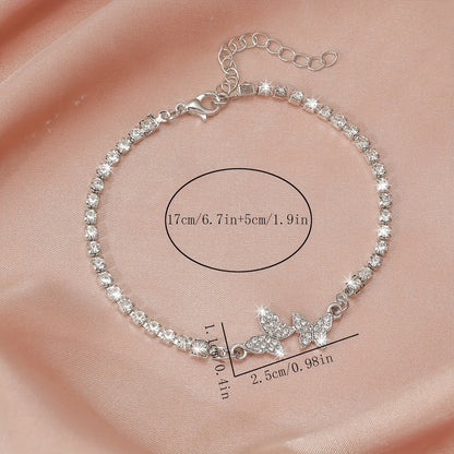 Lunivelle | Women's Sparkling Butterfly Bracelet with Rhinestones | Silver