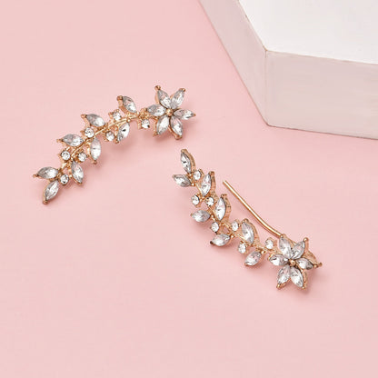Floranya | Women's bohemian flower earrings with crystal accents | Gold