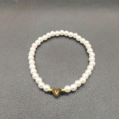 Alenora | Women's Personalized Pearl Bracelet with Initial Charm | Gold