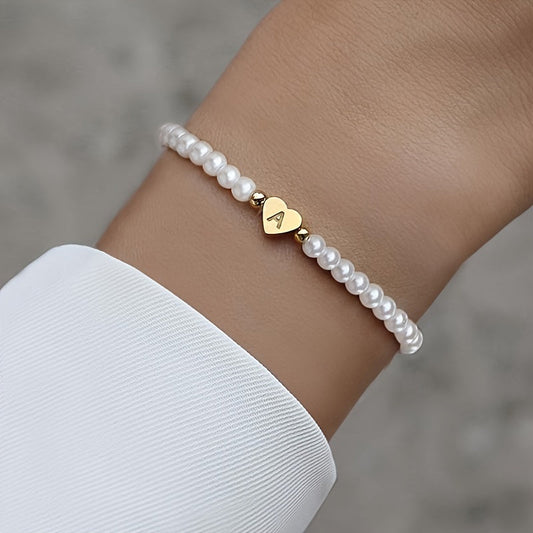 Alenora | Women's Personalized Pearl Bracelet with Initial Charm | Gold