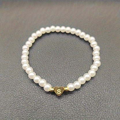 Alenora | Women's Personalized Pearl Bracelet with Initial Charm | Gold