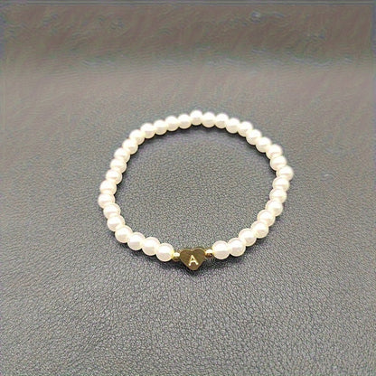 Alenora | Women's Personalized Pearl Bracelet with Initial Charm | Gold