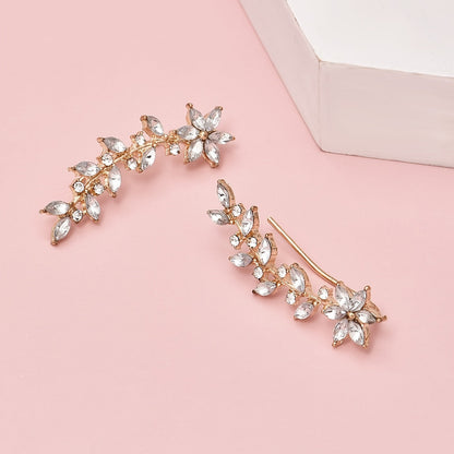 Floranya | Women's bohemian flower earrings with crystal accents | Gold