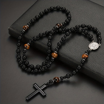 Dravon | Unisex Spiritual Bead Necklace with Cross | Black