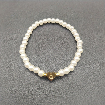 Alenora | Women's Personalized Pearl Bracelet with Initial Charm | Gold